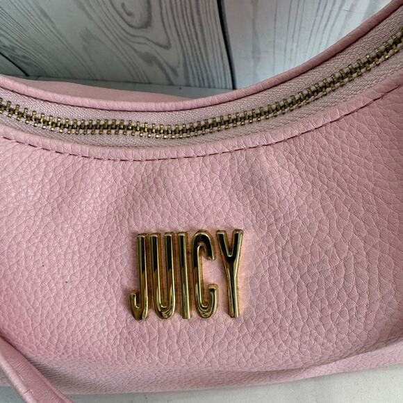 Juicy Couture Shoulder Bag Dusty Blush Gold Name Logo Chain Pebbled - Picture 2 of 7